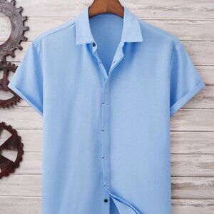 Blue Basic Men's Button Up Shirt